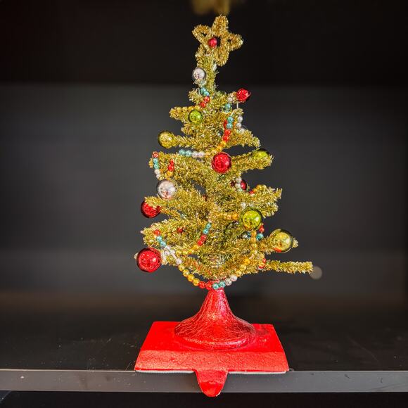 Vintage Tinsel Christmas Tree Stocking Hanger by Holiday Gallery, Retro Holidays - Picture 1 of 4